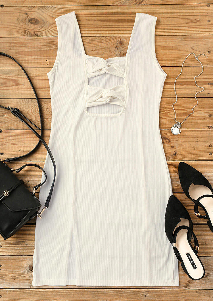 Hollow Out Twist Slit Bodycon Dress - White