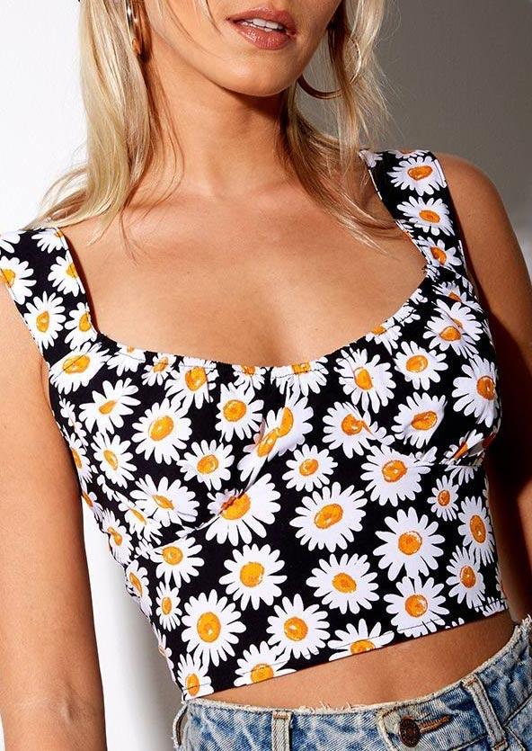 

Daisy Ruffled Square Collar Crop Top, Multicolor, 502032