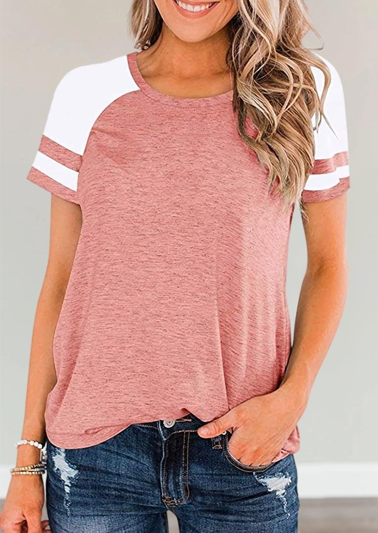 

Color Block Raglan Sleeve Blouse - Pink, 502038