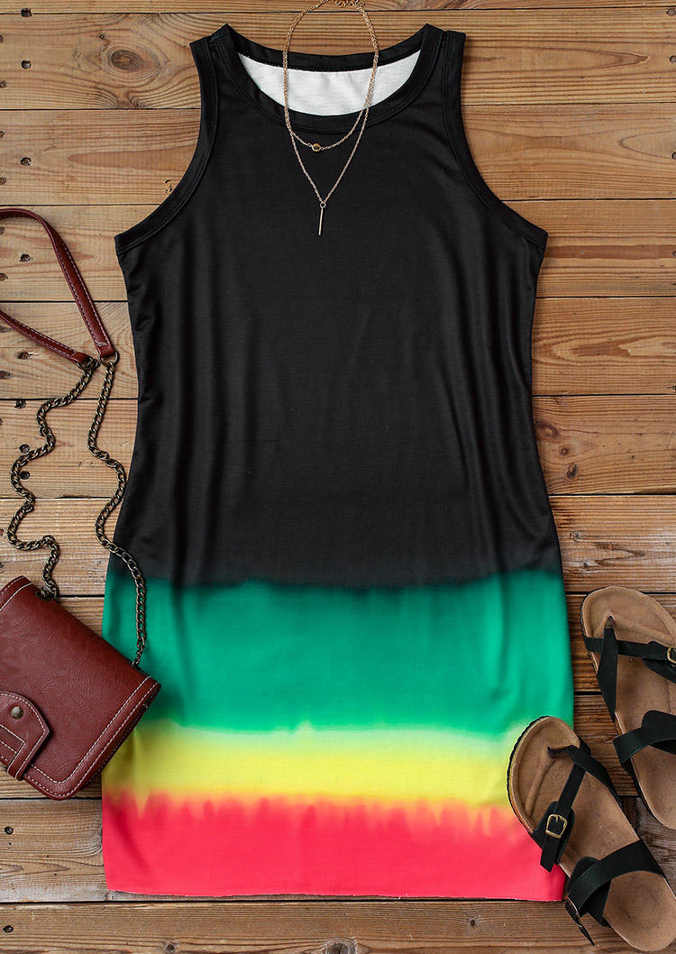 Gradient Color Block Tie Dye Mini Dress