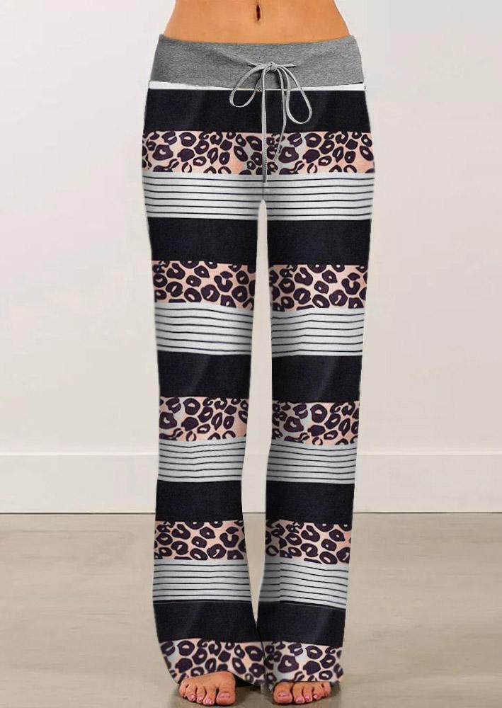 

Leopard Striped Drawstring Wide Leg Pants, Multicolor, 502143