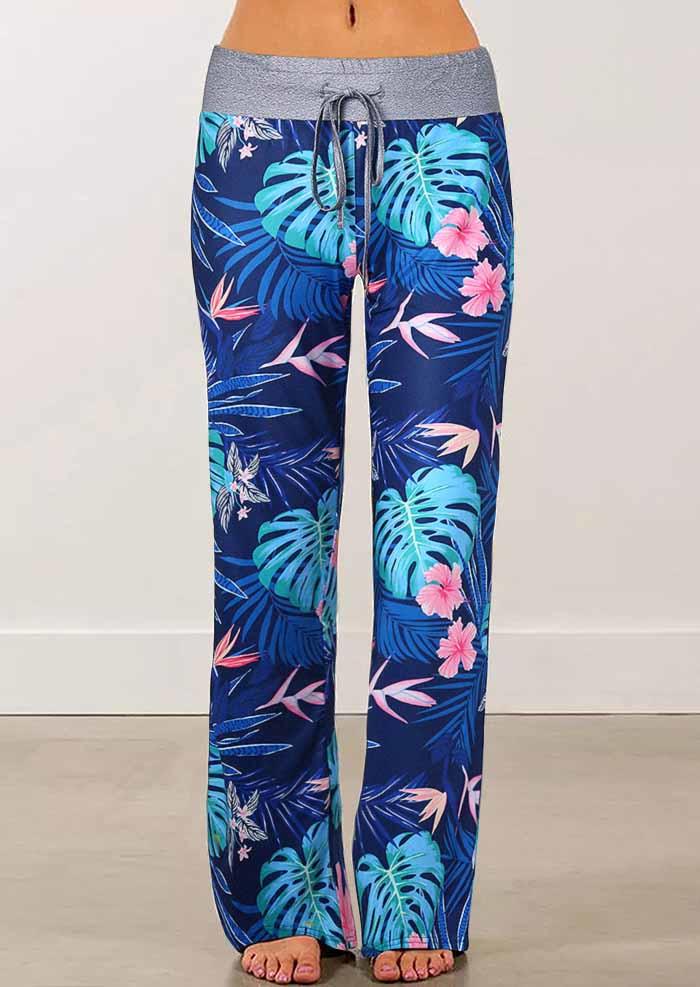 

Floral Palm Leaf Drawstring Wide Leg Pants, Multicolor, 501856