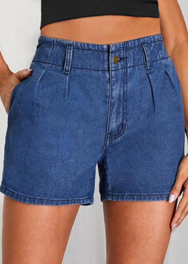 

Button Pocket High Waist Denim Shorts - Blue, 502119