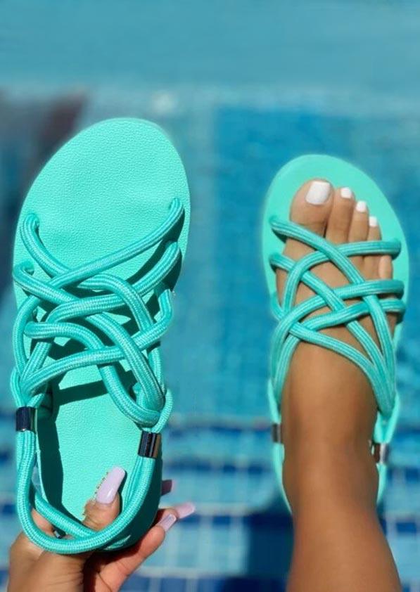 

Criss-Cross Rope Braided Flat Sandals - Cyan, 502122