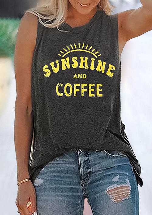 

Sunshine And Coffee O-Neck Casual Tank - Gray, 502155