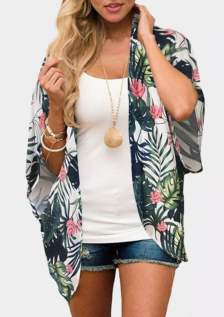 

Floral Palm Leaf Casual Cardigan, Multicolor, 502162