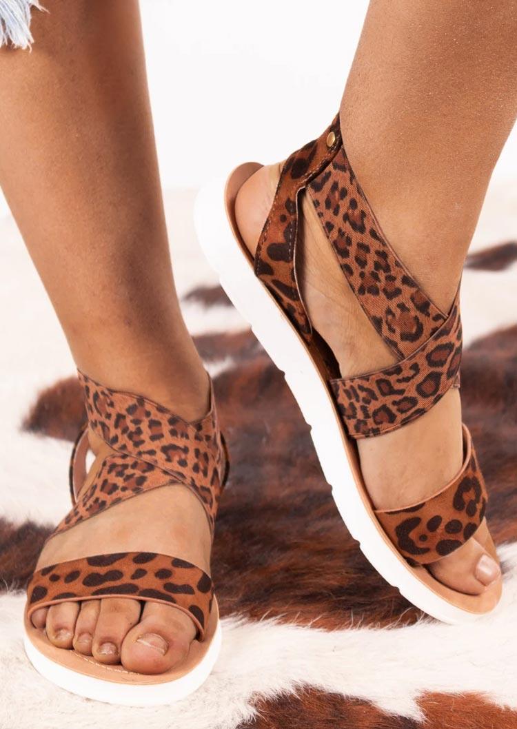 

Leopard Cross Elastic Band Flat Sandals, 502176