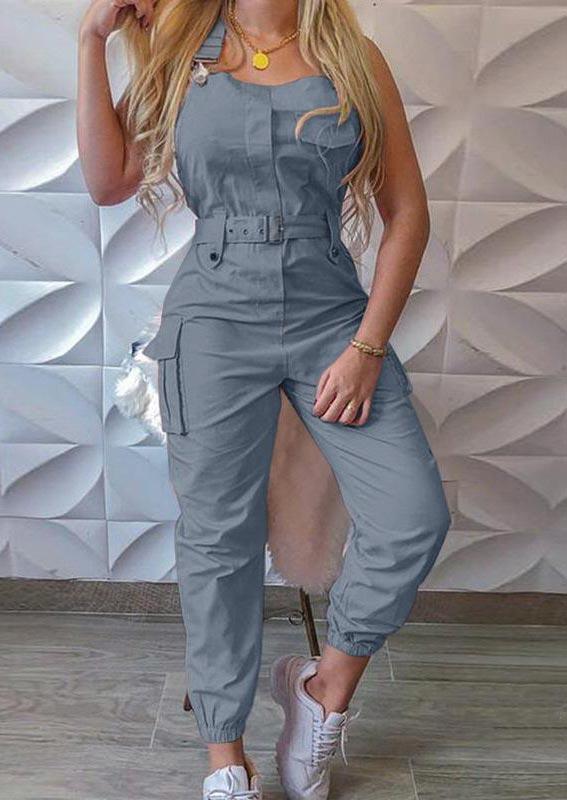 

Button Pocket Sleeveless Overall Jumpsuit - Gray, 502194