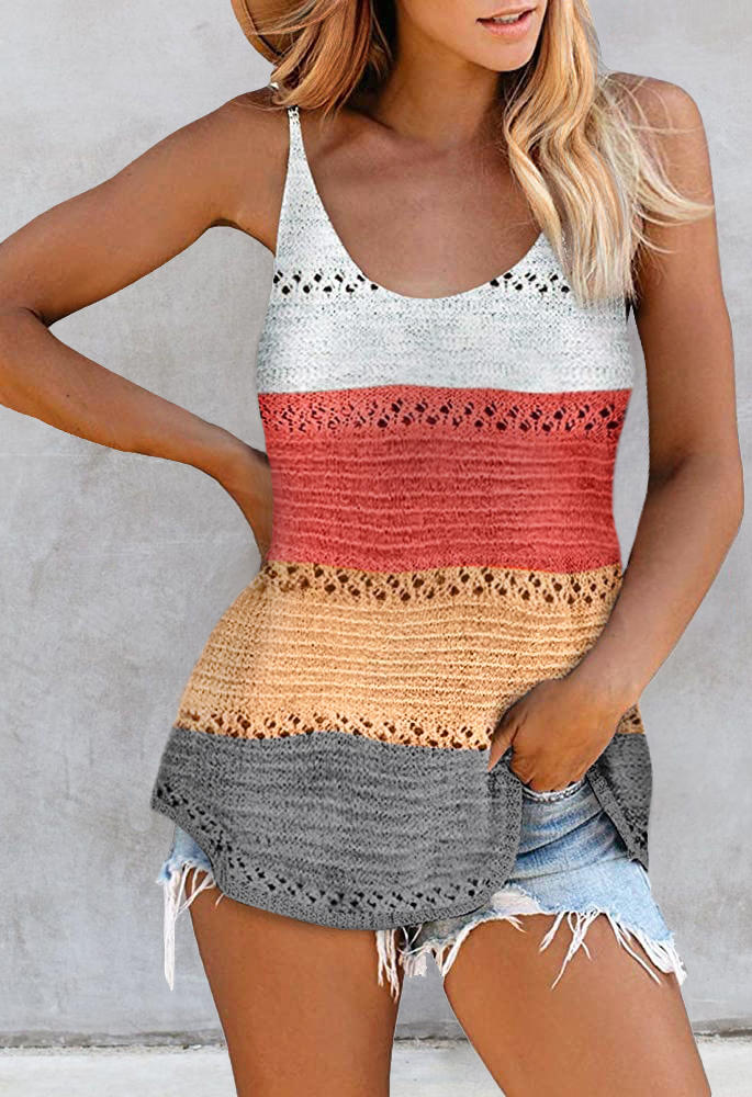 

Color Block Hollow Out Camisole, Multicolor, 501516