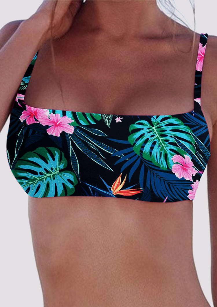 

Palm Leaf Floral Adjustable Strap Crop Top, Multicolor, 501675