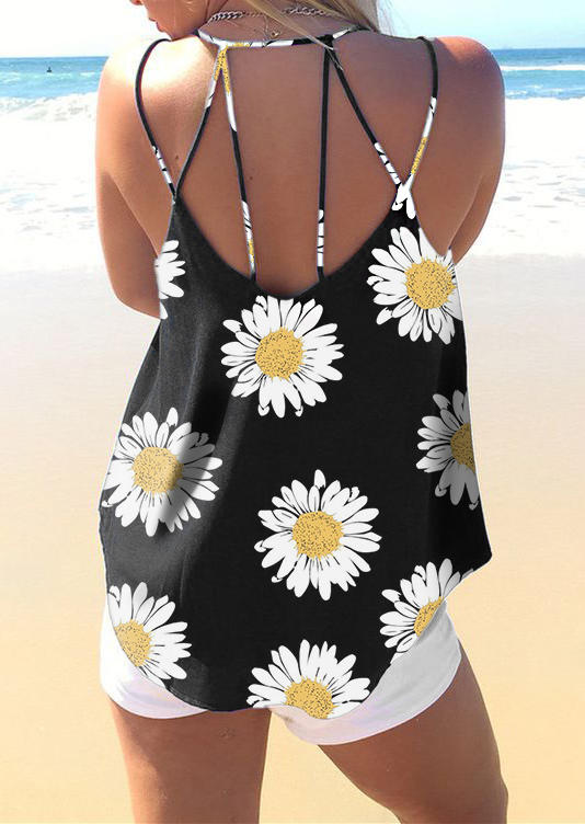 

Daisy Hollow Out Spaghetti Strap Camisole - Black, 501868