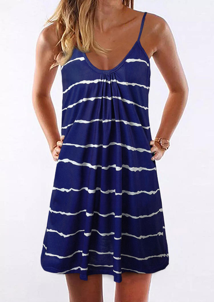

Striped Ruffled Spaghetti Strap Mini Dress - Blue, 501949