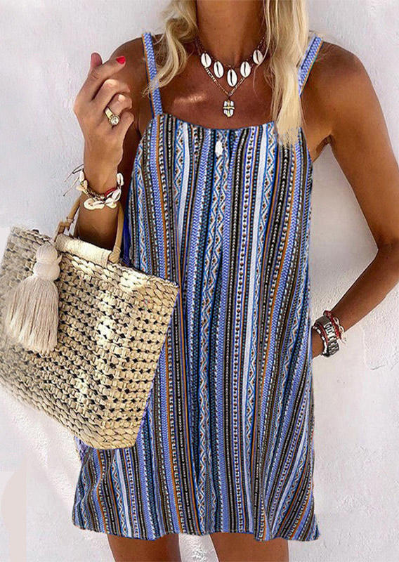 

Vertical Striped Spaghetti Strap Mini Dress, Multicolor, 502133