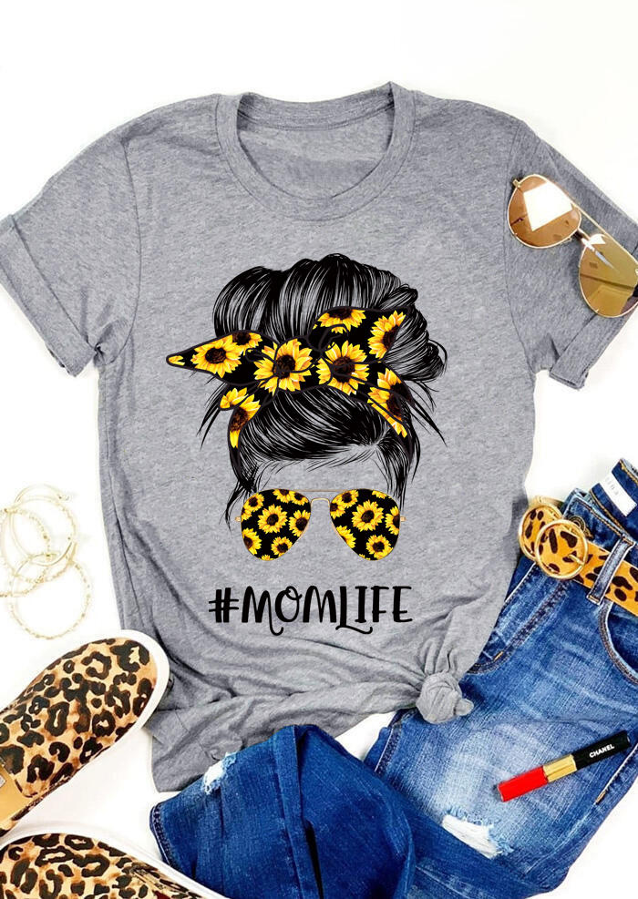 

Sunflower Glasses Mom Life T-Shirt Tee - Gray, 502263
