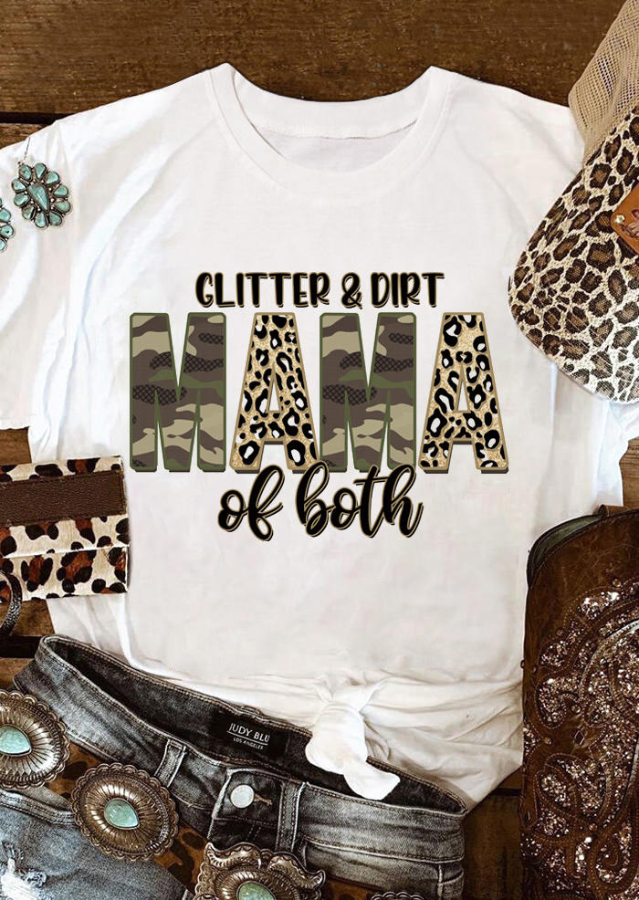 

Camouflage Leopard Glitter And Dirt Mama Of Both T-Shirt Tee - White, 502277