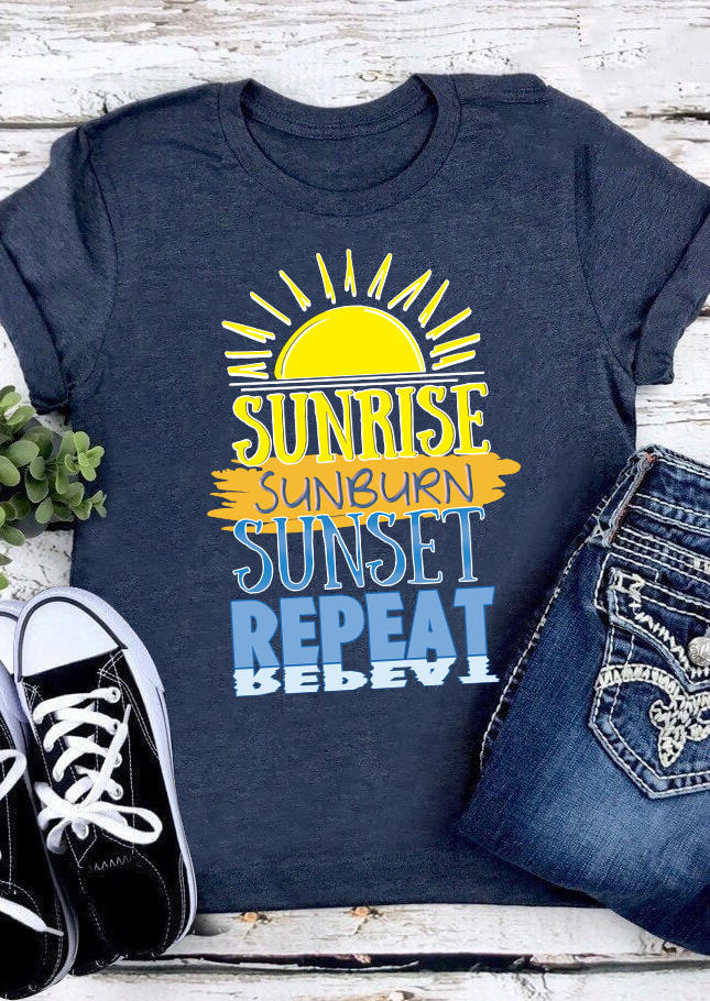 

Sunrise Sunburn Sunset Repeat T-Shirt Tee - Navy Blue, 502279