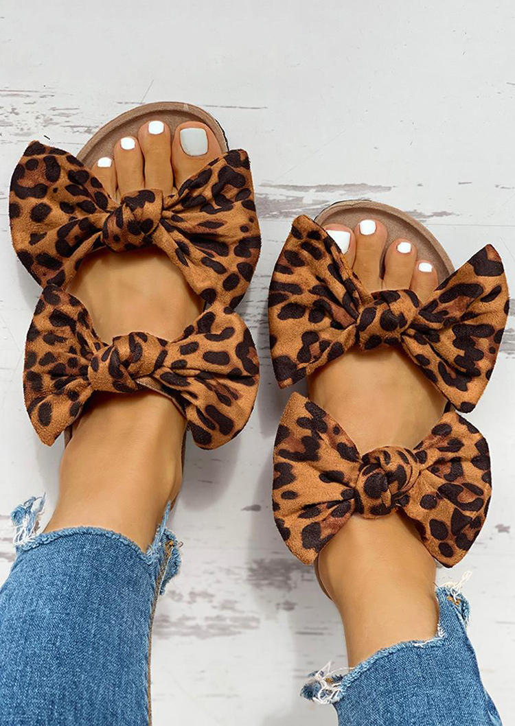 

Comfortable Leopard Bowknot Flat Slippers, 502303