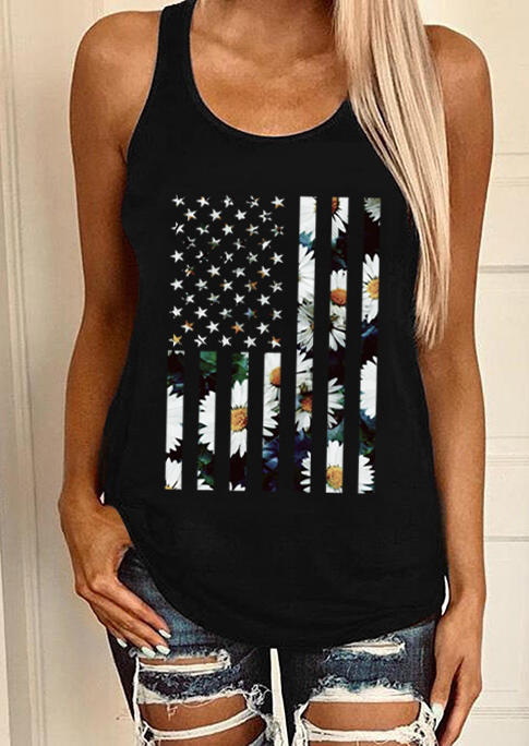 

American Flag Star Striped Daisy Racerback Tank - Black, 502314