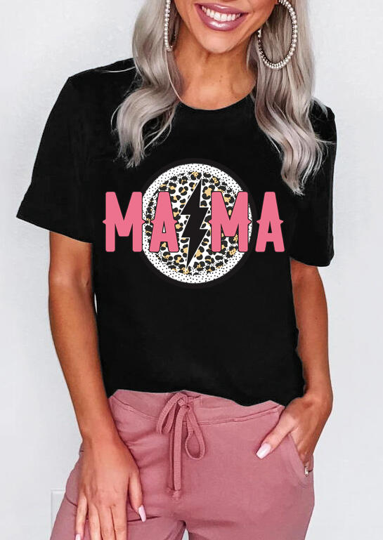 

Mama Leopard Lightning T-Shirt Tee - Black, 502318