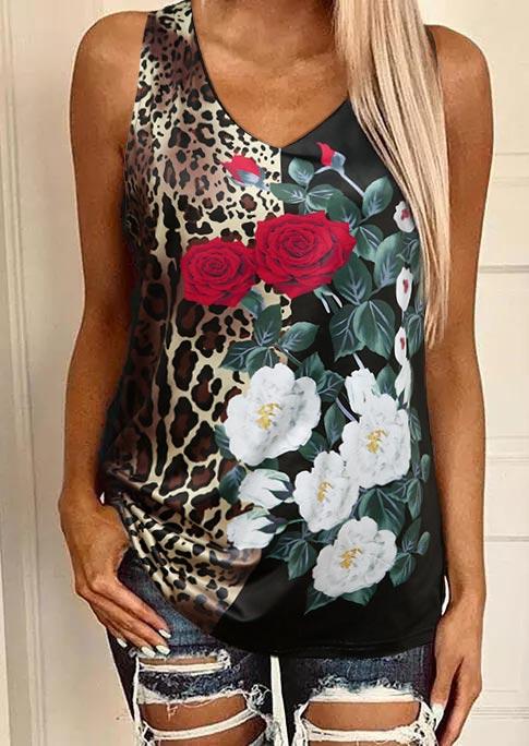 

Leopard Floral V-Neck Tank, 502174