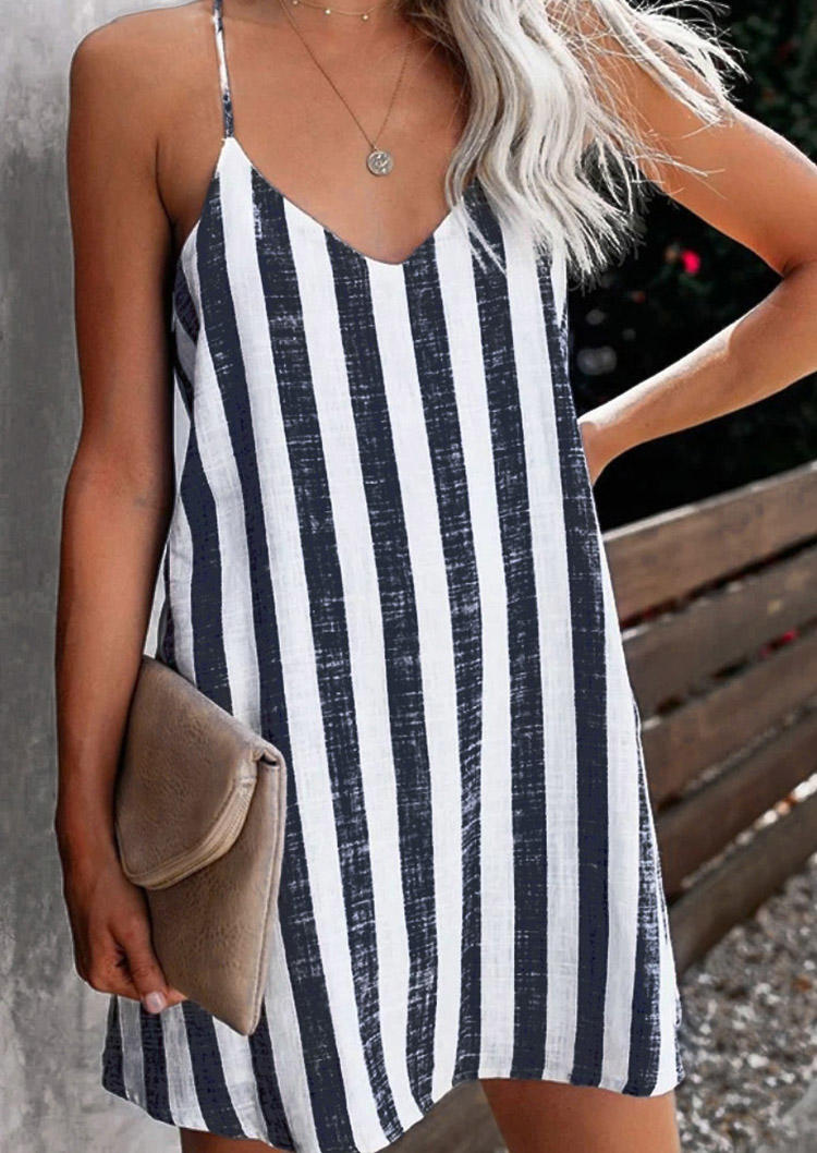 

Striped Spaghetti Strap Mini Dress, Stripe, 502221