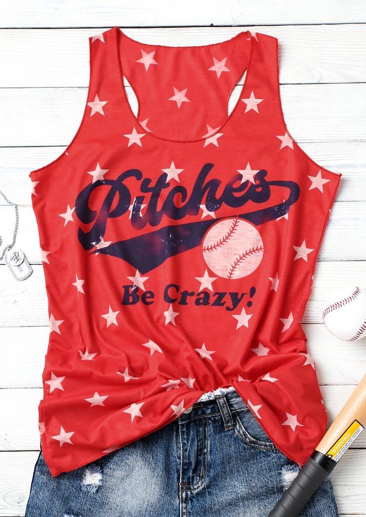 

Pitches Be Crazy Baseball Star Racerback Tank - Red, 502233