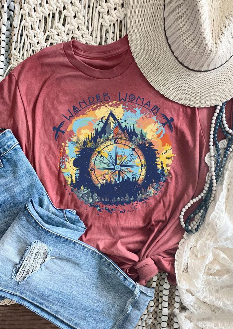 

Wander Woman World Map Compass T-Shirt Tee - Brick Red, 502237