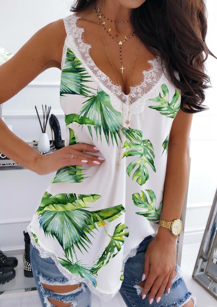 

Lace Splicing Palm Leaf Tank - White, 502275