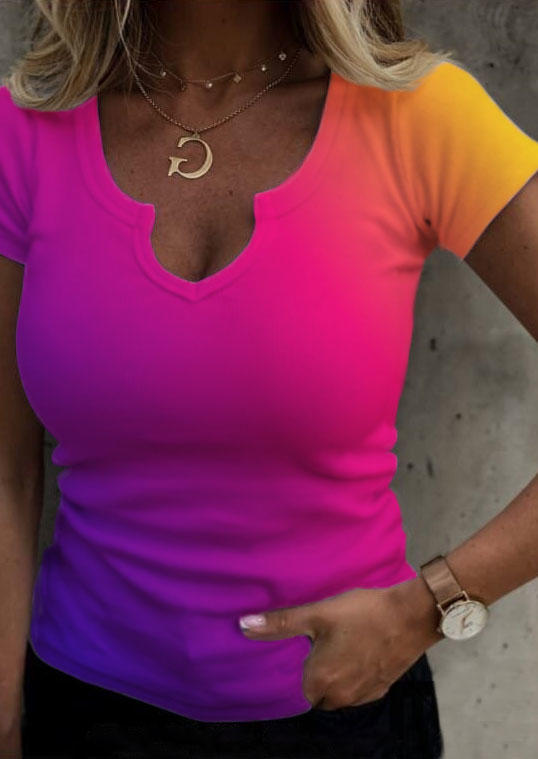 

Gradient V-Neck Casual Blouse, Multicolor, 502433