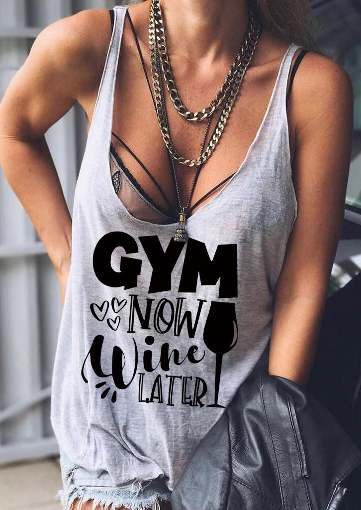 

Gym Now Wine Later Heart Tank - Light Grey, 502445