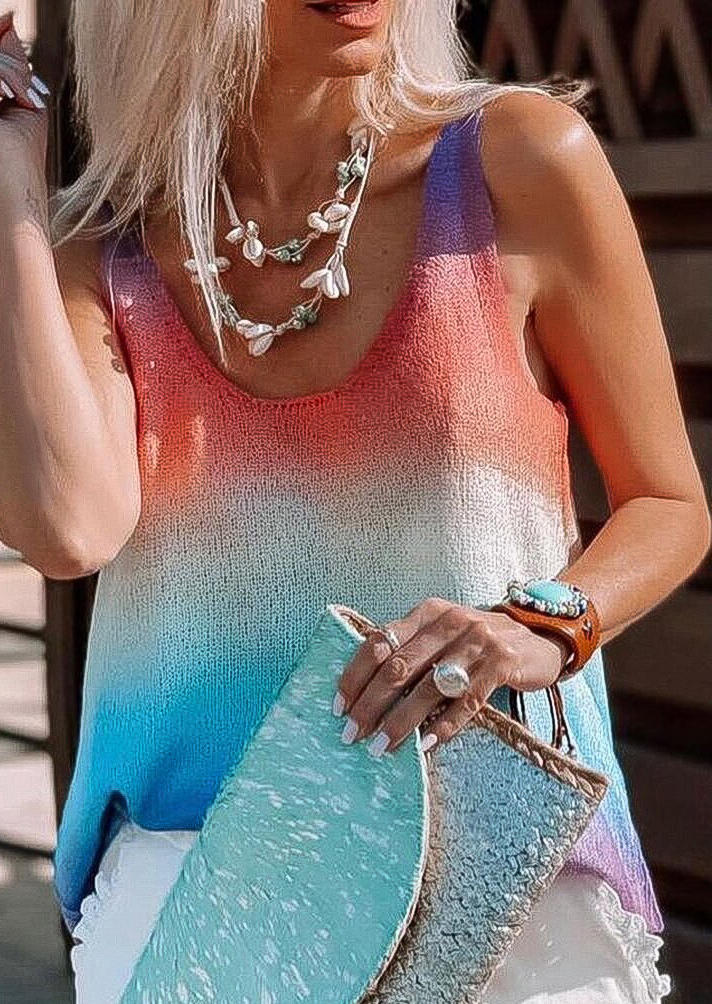 

Rainbow Gradient O-Neck Casual Tank, Multicolor, 502449