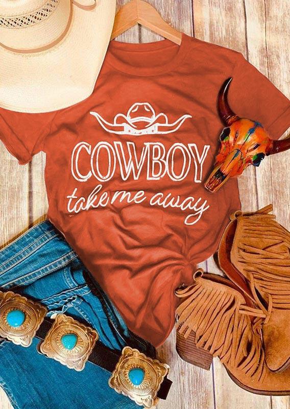 Buy Cowboy Take Me Away T-Shirt Tee - Orange. Picture