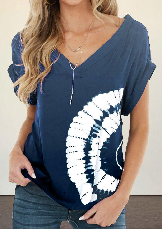

Gradient Tie Dye V-Neck Blouse - Blue, 502339