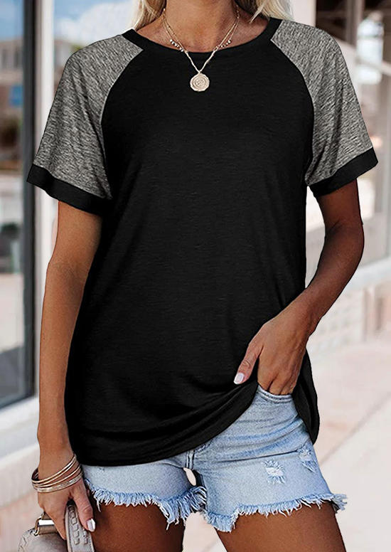 

Raglan Sleeve O-Neck Casual Blouse - Black, 502484