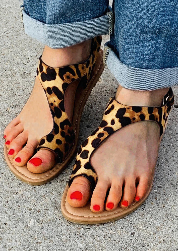 

Leopard Toe Ring Asymmetric Sandals, 502537