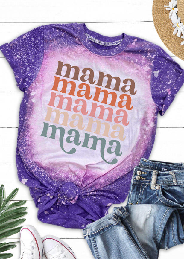 

Mama Bleached O-Neck T-Shirt Tee - Purple, 501191