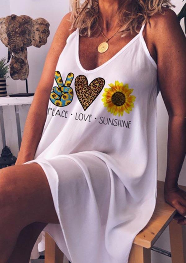 

Peace Love Sunshine Leopard Heart Sunflower Mini Dress - White, 502080