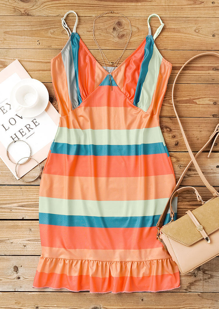 Striped Color Block Ruffled Bodycon Dress