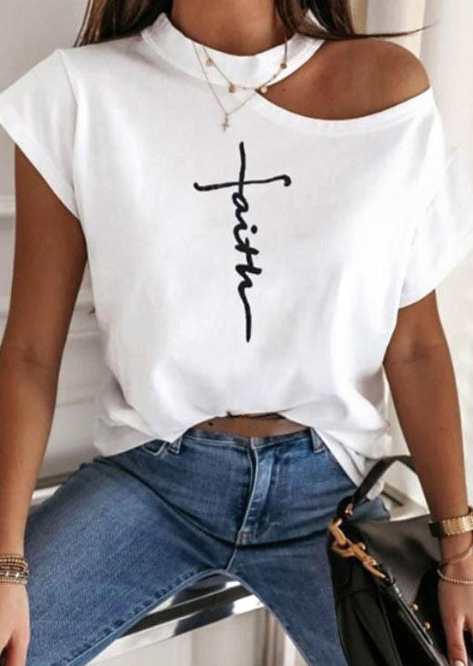 

Faith One Sided Cold Shoulder Blouse - White, 502474