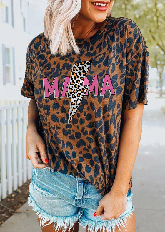 

Mama Leopard Lightning O-Neck T-Shirt Tee, 502867