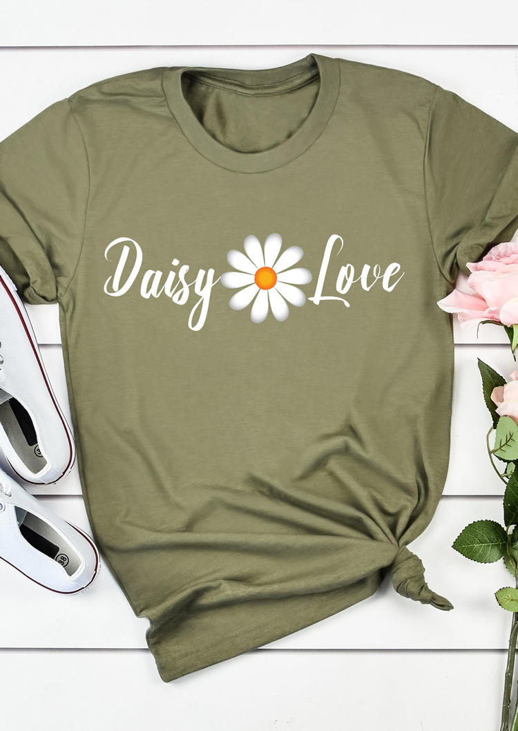 Kaufen Daisy Love O-Neck T-Shirt Tee - Army Green. Bild