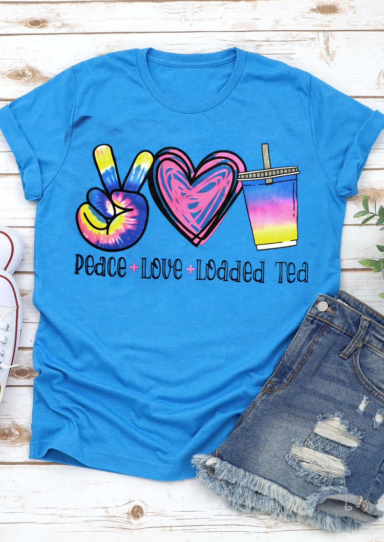 Buy Peace Love Loaded Tea Heart T-Shirt Tee - Blue. Picture