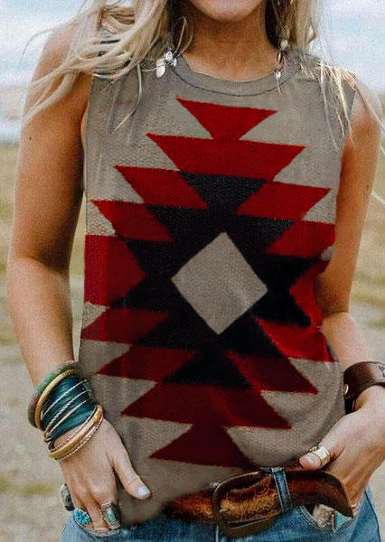 

Aztec Geometric Western O-Neck Tank - Khaki, 502756