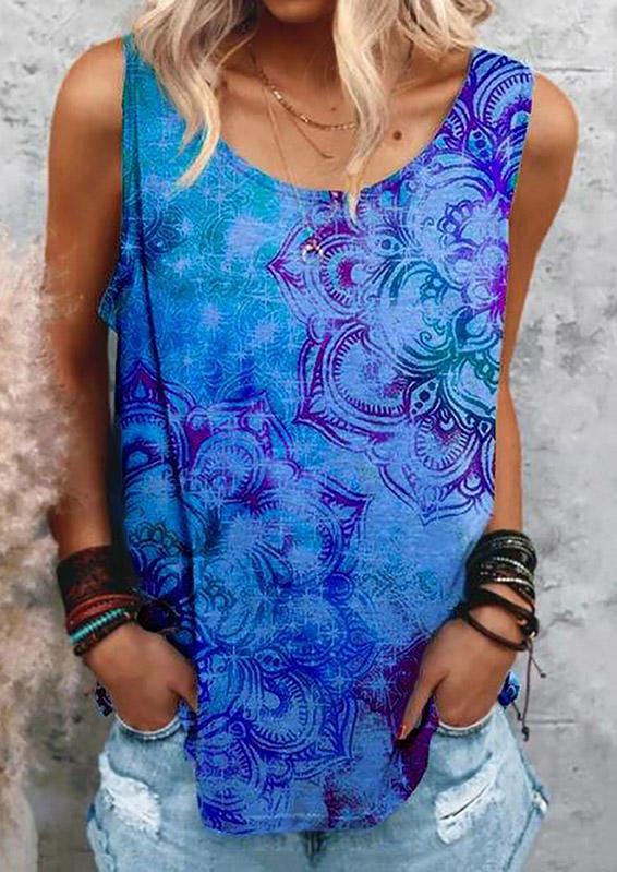 

Mandala O-Neck Casual Tank - Royal Blue, 502886