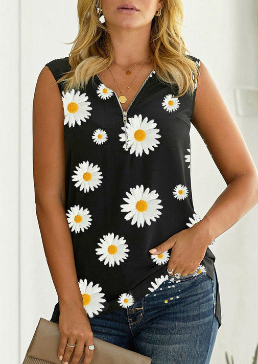 

Daisy Criss-Cross Zipper Tank - Black, 502586