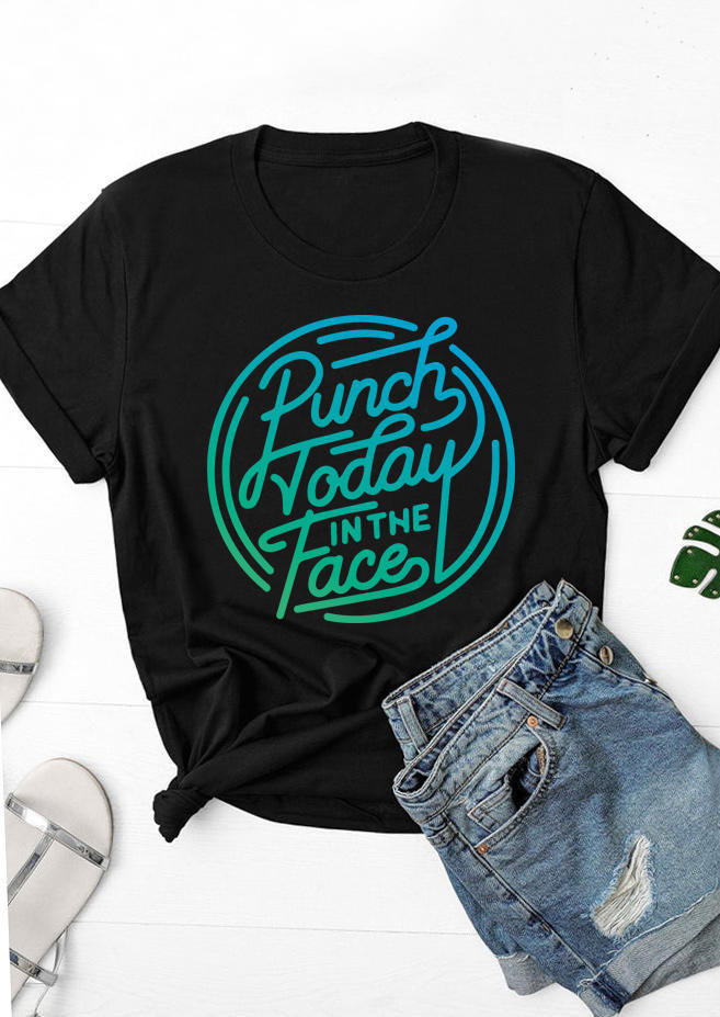 

Punch Today In The Face Motivational Slogan T-Shirt Tee - Black, 502727