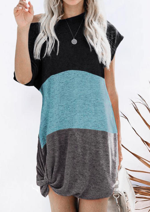 

Color Block Twist Pocket Mini Dress, Multicolor, 502769