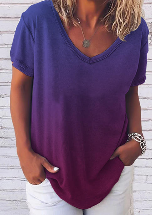 

Gradient Short Sleeve V-Neck Casual T-Shirt Tee, Multicolor, 502373