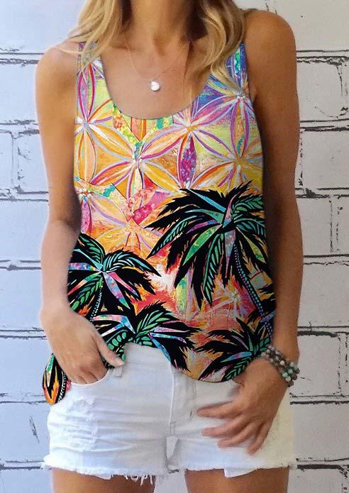 

Beach Sunset Coconut Tree O-Neck Casual Tank, Multicolor, 502653