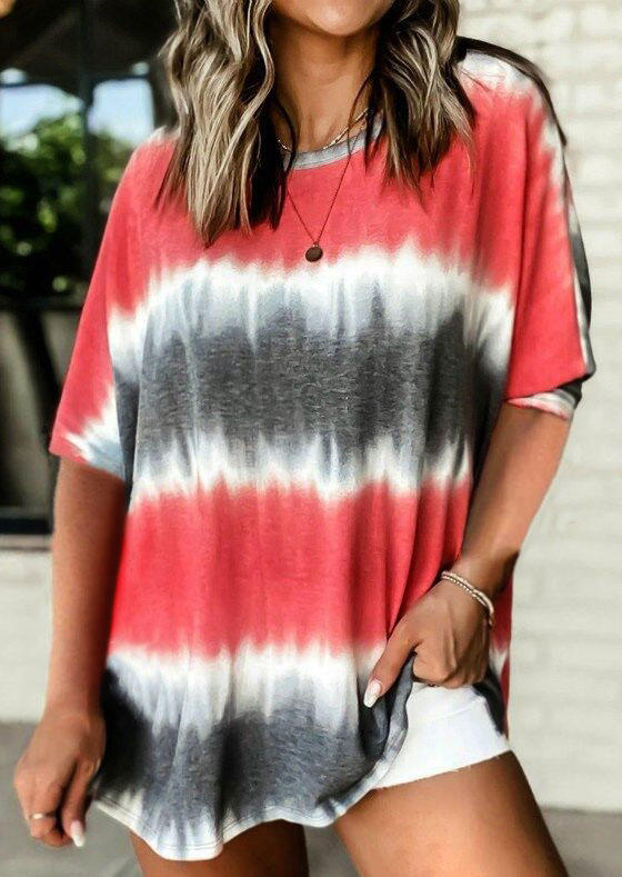 

Tie Dye Drop Shoulder O-Neck Loose Blouse, Multicolor, 502854